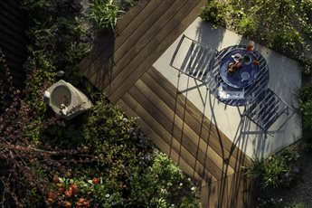 Yorkshire materials with Nordic inspired design for this garden & planting design and implementation. Designed for a wellbeing garden in a small urban space. Harrogate Spring Show award winning design - Best in Show - Premier Gold.