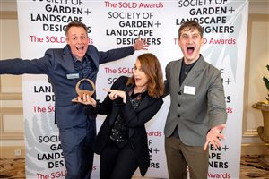 SGLD Awards 2026 Medium Residential Landscapes & Gardens winner Moss Studio, Principal Designer Barbara Samitier MSGLD with silver sponsor Country Supplies