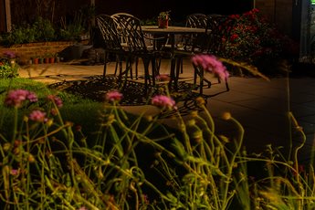 Garden lighting design and installation by Mark Packham, Garden and Landscape Lighting Designer at Garden Spark 
Seating area gently illuminated 