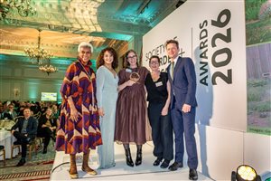 SGLD Awards 2026 Design for the Environment winner Kristina Clode MSGLD with Rachel Bailey MSGLD and sponsor The Beth Chatto Education Trust