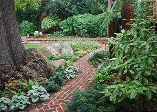 winding red brick path
