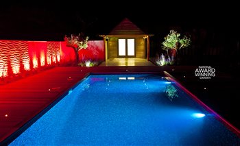 Hand-carved stone walls are washed in bespoke colour-changing LEDs, as is the swimming pool and red cedar pool house. The acre of grounds also feature spectacular olive groves, with hand-picked specimens from Seville, Spain.