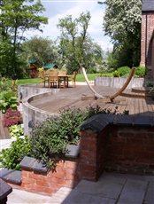 Decked terrace in a Country garden