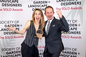 SGLD Awards 2026 Student Design - Large Domestic Garden winner Grace Hugh-Jones with sponsor The Outdoor Room