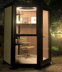 The Hex Outside Office/Sanctuary/Studio/Study - lit at night
