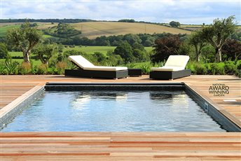 A 'borrowed landscape' capturing a cool Provencal feel with a real contemporary twist. Hot olive grove plantings merge with the stunning rolling Dorset landscape beyond to create an imaginative, cutting edge design.