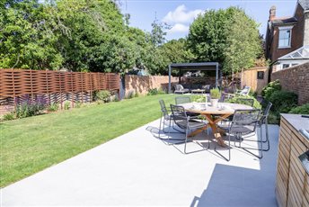 Garden Design and Build by Cube 1994, Grade 11 listed garden walls with bespoke corten wavy screens 