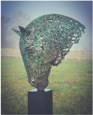 Bronze Horse Head Sculpture - Verdigris Aged Bronze 