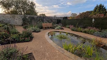 The newly planted Iris Garden at National Trust property Nunnington Hall, Yorkshire.