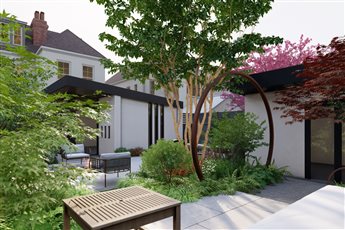 Brighton architect extended town house, 3D CAD, view from sitting terrace.
