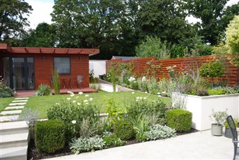 Contemporary garden with structural and soft planting for year round interest