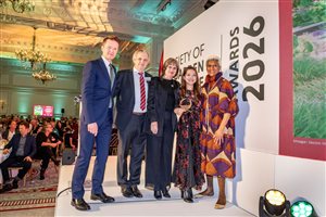 SGLD Awards 2026 Small Residential Landscapes & Gardens winner Charlotte Rowe Garden Design, Principal Designer Tomoko Kawauchi MSGLD with sponsor Vande Moortel