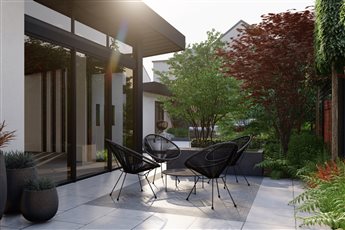 Brighton architect extended town house, sitting terrace.