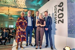 SGLD Awards 2026 Significant Impact Award winner Mandy Buckland MSGLD with sponsor Boom & Bonheur and Main Awards Head Judge Richard Sneesby FLI