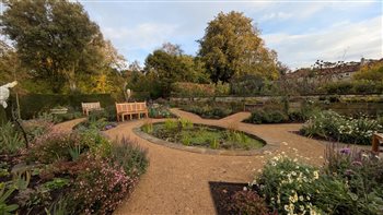 The newly planted Iris Garden at National Trust property Nunnington Hall, Yorkshire.