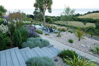Seaside garden with terraces and decking