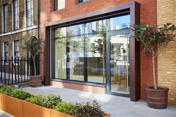 Entrance to new build commercial development in Whitechapel London awarded BREEAM Excellent