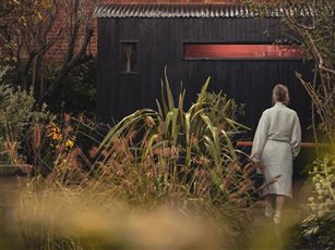 MAA - luxury outdoor sauna for 8-10 people with integrated porch and shower.