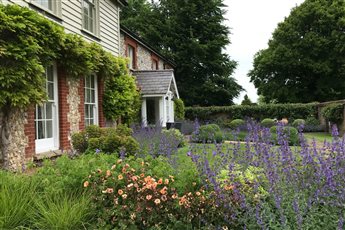 Country front garden design and planting border, East Sussex