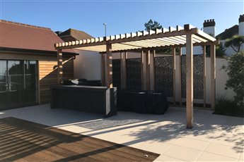 Brighton seafront garden design, pool terrace pergola.
