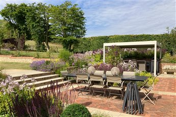 Garden design for country living, entertaining terrace.