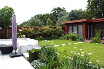 Contemporary garden with structural and soft planting for year round interest