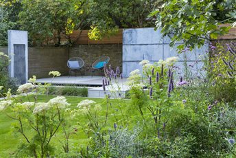 Garden Design in Islington focusing on a soft palette  of steely blues.